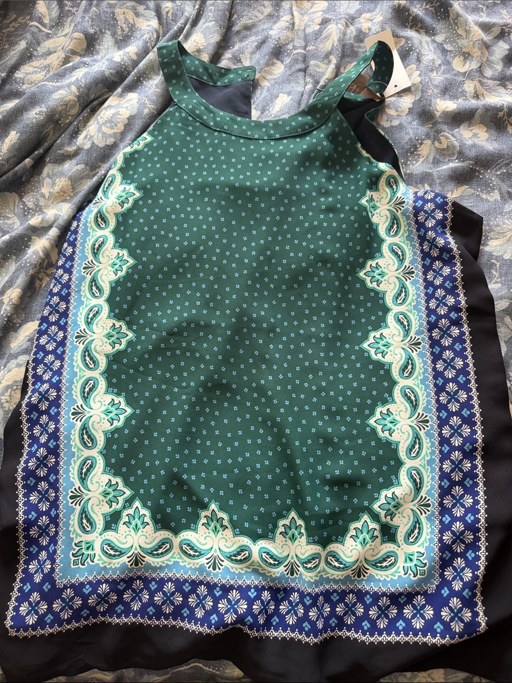 LOFT Green and Blue Patterned Halter Tank Top
